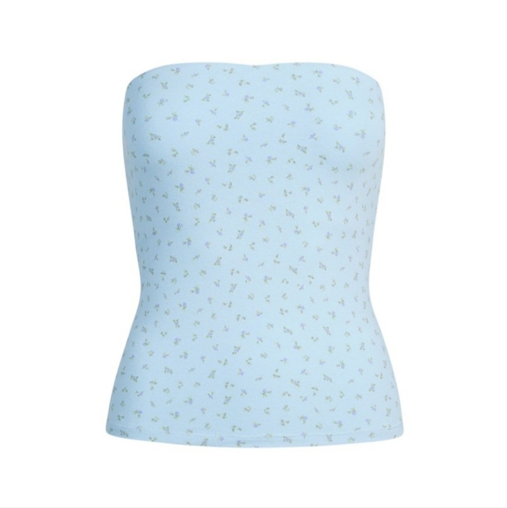 NWT Skims Cotton Jersey Tube Top Powder Blue Micro Floral - Medium
